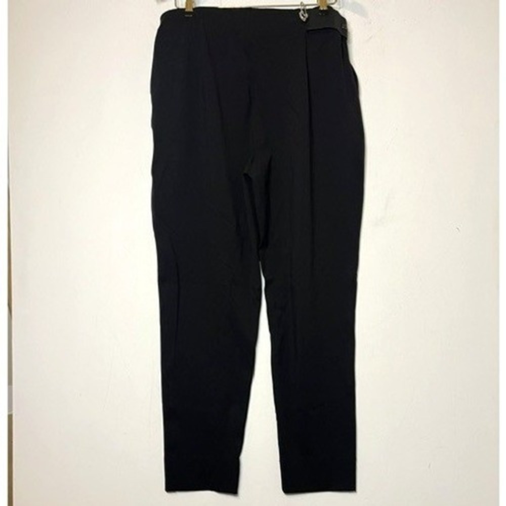 ADAY Womens Turn It Up Pants Black Pleated Elastic Waist Tapered Size Large